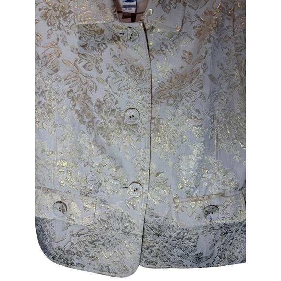 Emma James Women Blazer Size 8 Ivory Gold Brocade Jacket 3/4 Sleeve Lined - Picture 7 of 16